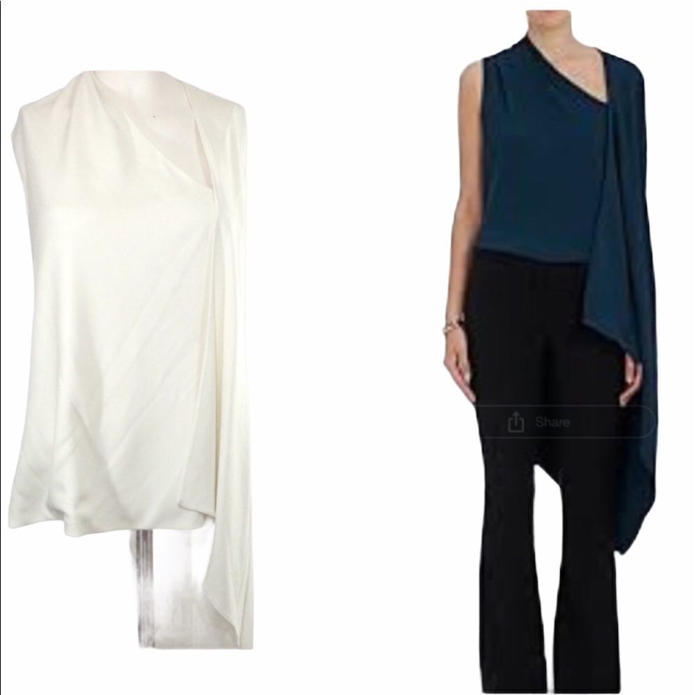 Narciso Rodriquez One Shoulder Asymmetrical Hem Satin Cape Blouse Size 8